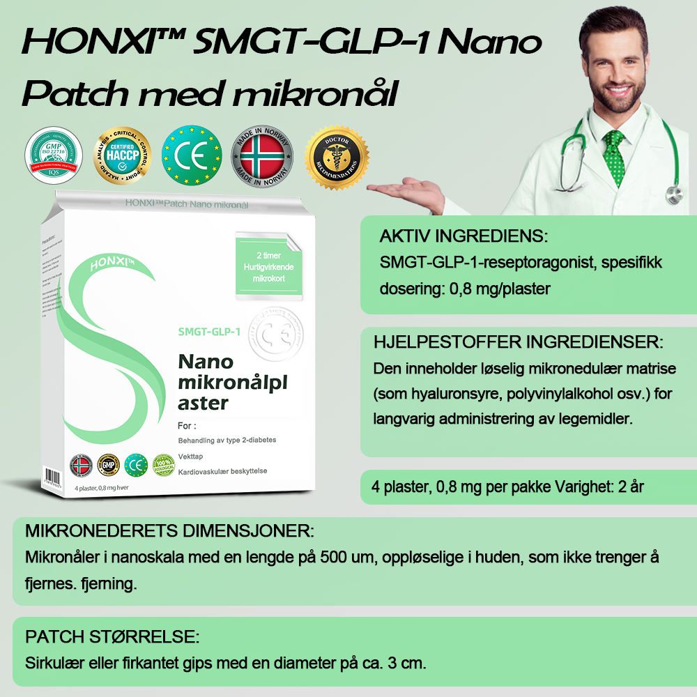 Honxi™ SMGT-GLP-1 Nano mikronål Patch 2.0👩⚕️ (Smertefri, langvarig, adressering av diabetes, fedme og hjerte- og karsykdommer)
