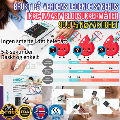 Bikenda™ Avansert Ikke-Invasiv Blodsukkermåler – 99,9 % Nøyaktighet + Eksklusiv Gave! Stolt Brukt av Ledende Sykehus Verdensomspennende