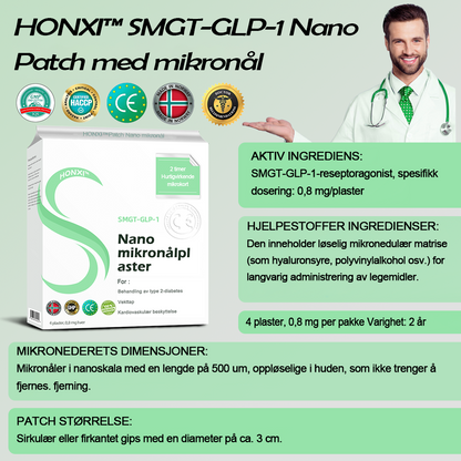 Honxi™ SMGT-GLP-1 Nano mikronål Patch 2.0👩‍⚕️  (Smertefri, langvarig, adressering av diabetes, fedme og hjerte- og karsykdommer)