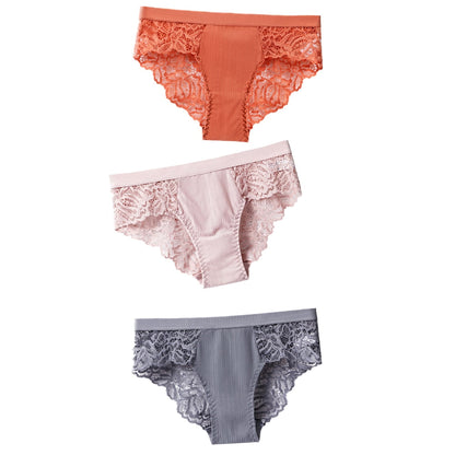 3 Pcs Cotton Panties Sexy Panty Briefs Lace Panties Women Underwear Lingerie Panties for Female Ladies Floral Pantys Underpants